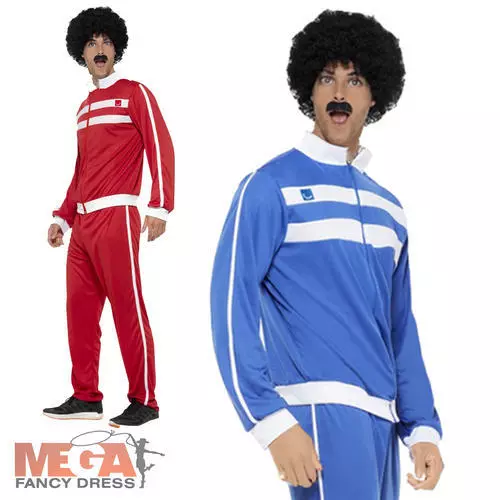 80s Blue Scouser Tracksuit Mens Fancy Dress 1980s Shell Suit Adults Costume