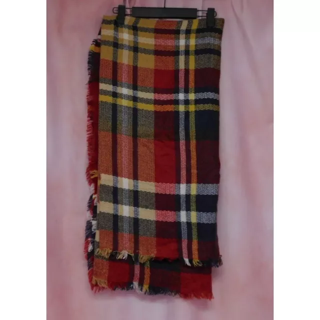 CLASSIC Large Lightweight Red Navy Blue Tartan Plaid Blanket Scarf Wrap 55"