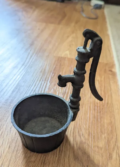 Vintage Miniature Toy Black Cast Iron Well Water Pump With Bucket
