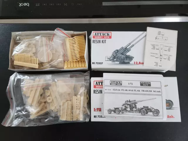 2x Attack Hobby Kits RE 72324 12,8cm Flak + RE 72327 Flak Resin Kit 1:72  OVP