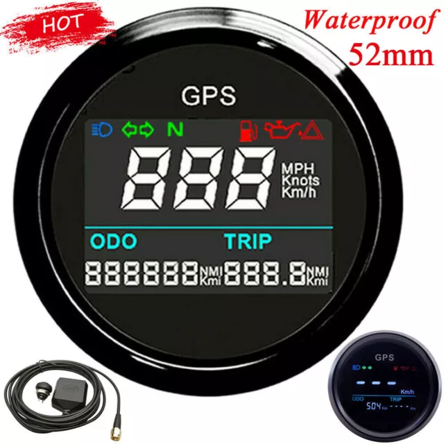 52mm Digital GPS Speedometer LCD Speed Gauge Odometer Mileage Trip Adjustable