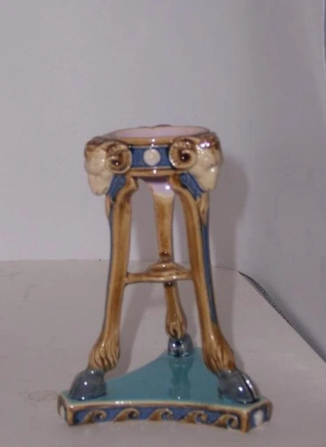 Minton Majolica Turquoise Tripod Vase Stand Rams Head Hoof Feet Vtg Rare Minton Majolica Turquoise Tripod Vase Stand Rams Head Hoof Feet Vtg Rare