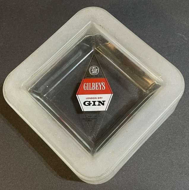 Gilbey's London Dry Gin Frosted Glass Ashtray 5.25"x2" RARE