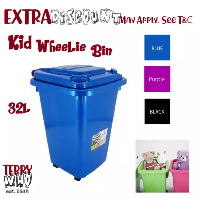 32L  Plastic Wheelie Storage Bins Kids Toy Storage Bin