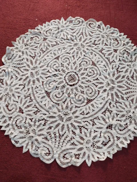 vintage amazing linen lace round tablecloth needlework item848