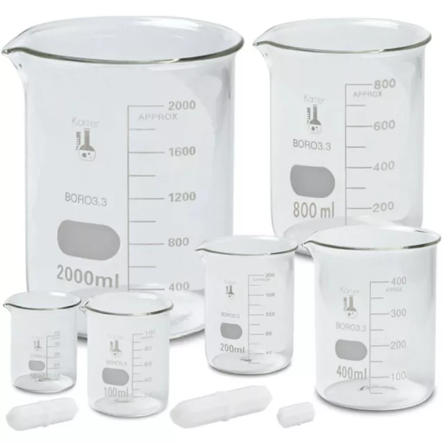Beaker Set with Magnetic Stir Bar Set, 6 Sizes - 50/100/200/400/800/2000ml