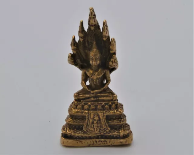 1.25 Inch Tall Buddha Sitting on Snake. Fine Hand Details on Solid Brass