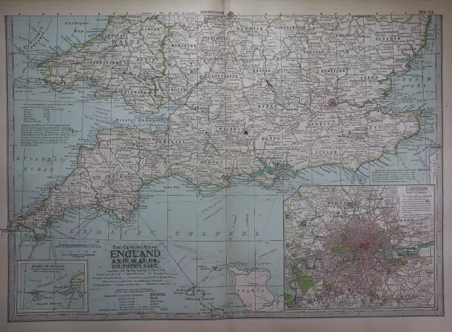 Old 1902 Century Atlas Map ~ SOUTHERN ENGLAND - WALES ~ (12x16) -#1144