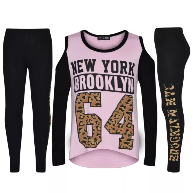 Top e set leggings maglietta rosa bambino per bambine New York Brooklyn 64 stampa