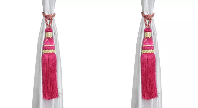 Beautiful Polyester Tassel Rope Curtain Tieback  Rani Pink Lace set of 2 Pcs 2