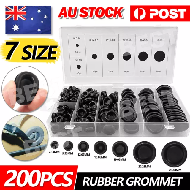 Auto Rubber Grommet Assortment Set 200 Pcs Fastener Kit Blanking 7 Popular Sizes