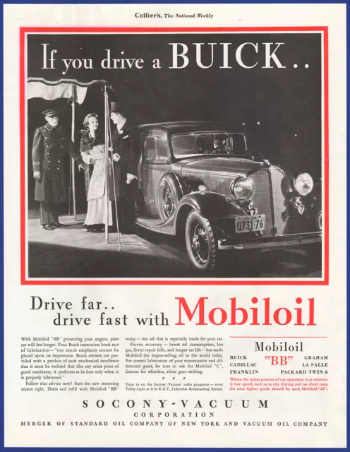 Vintage 1933 MOBILOIL Motor Oil If You Drive A Buick Ephemera 1930's Print Ad