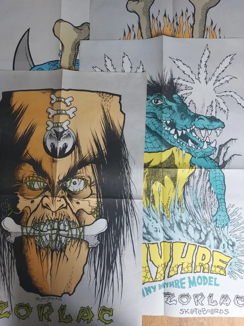その他 ORIGINAL OLD ZORLAC PUSHEAD POSTER SET Zorlac Skateboard Flag PusHead Shrunken Head Banner Vintage