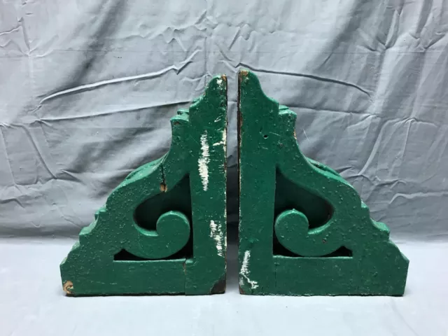 Pair Antique Wood Corbel Roof Brackets Shabby Green Chic Old Vintage 1305-22B