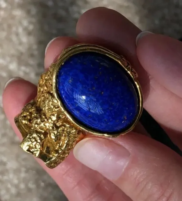 Yves Saint Laurent Arty Ring : Gold & Blue Crystal - Size 5