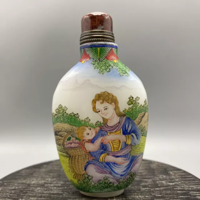 China Colored Glaze Carved Painted Exquisite Enamel Mother And Son Snuff Bottle