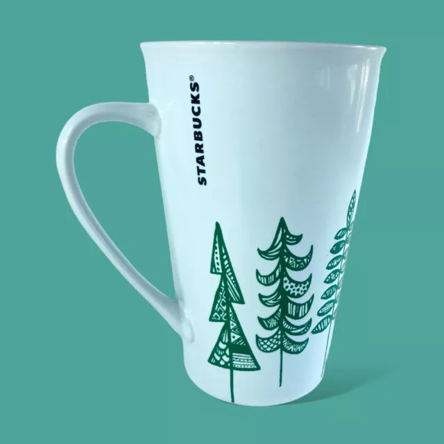 Starbucks Holiday Mug Green Pine Trees Tall 7" Coffee Mug 14.67 FL OZ