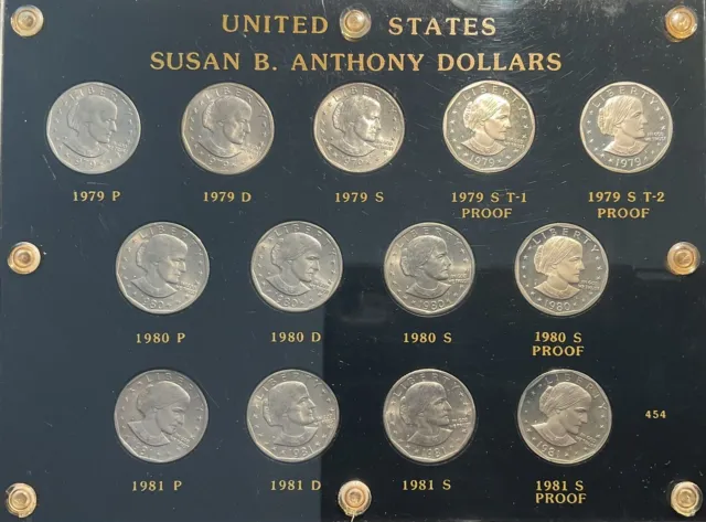 1979, 1980, 1981, P, D, S Susan B Anthony Dollar 13 coin set W/PROOFS!