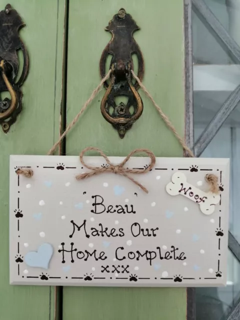 * Handmade Personalised Dog Puppy Home Plaque Sign Gift Present Shabby Chic *