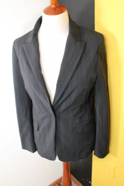 Elie Tahari Womens Jacket sz 8 Black Stripe Lined Career 1 Button Blazer