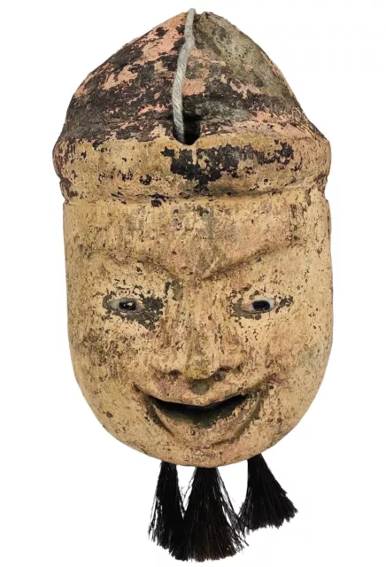 Antique Burmese Puppet Head Glass Eyes Animated Pull String Tongue Wood