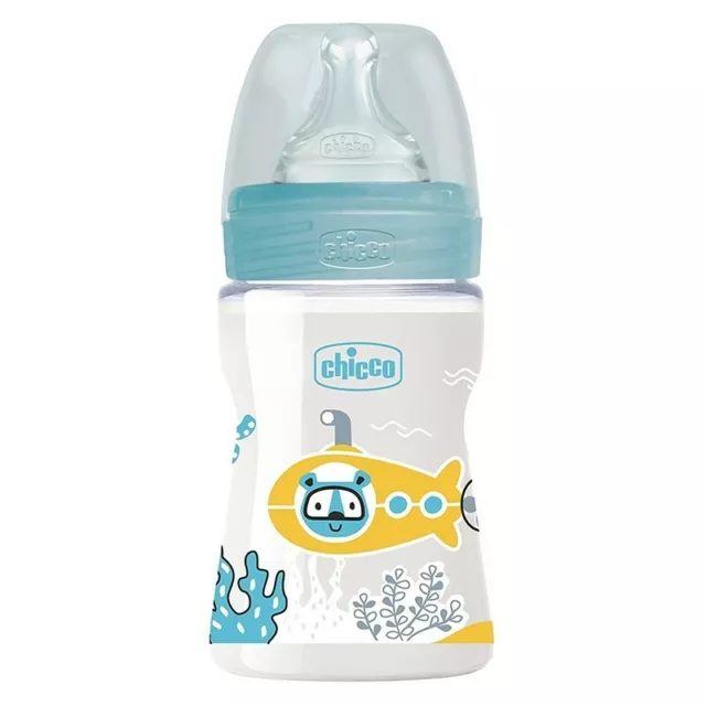 CHICCO Well Being - Slow Flow Plastic Baby Bottle 150 ml Color Light blue