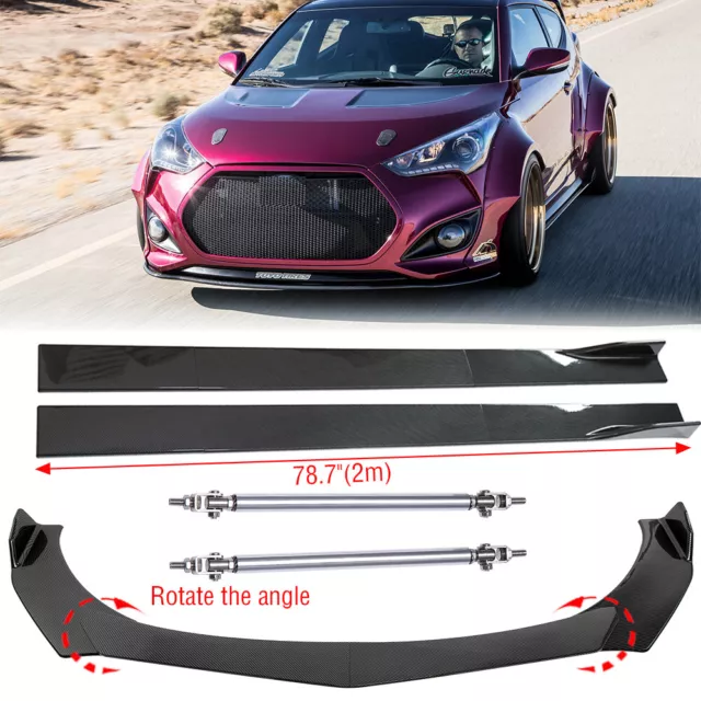 Front Bumper Lip Splitter Spoiler + Side Skirts +Strut Rods For Hyundai Veloster