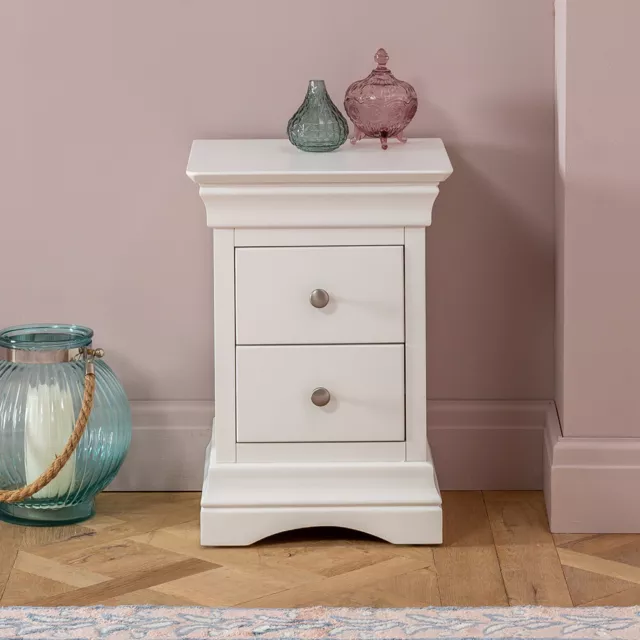 Wilmslow White Painted 2 Drawer Slim Bedside Table- Bedroom Furniture- WLM02