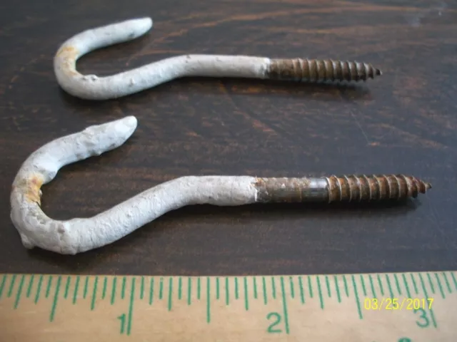 Matching Pair Of Vintage Steel Hooks With Old White Paint, Plants, Lamps ++++ #3