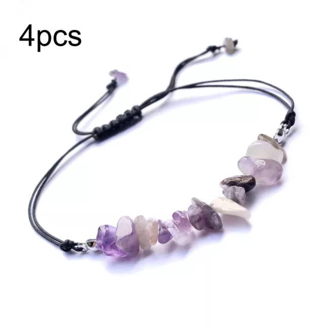 4pcs Natural Amethyst Stone Bracelet Chakra Gems Chip Set Adjustment