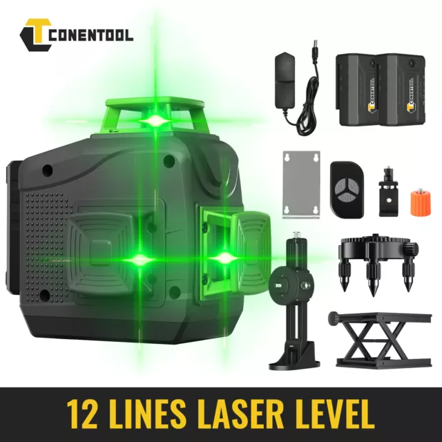 NEW 3D Laser Level with 2*Battery remote Connected Green Beam Tiling Floor Laser