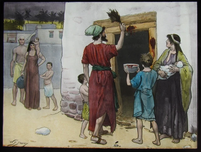 Glass Magic Lantern Slide SPRINKLING THE BLOOD C1900 RELIGIOUS BIBLE PASSOVER