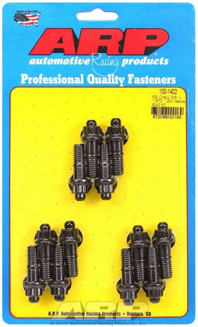 Arp Header Stud 1.670 In 12 Point Nuts Black Oxide Sbc 12 Pc P/N 100-1402
