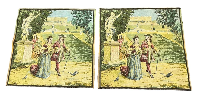 Vintage Antique Victorian Tapestry Wall Hanging Set Of 2 20x20” Belgium