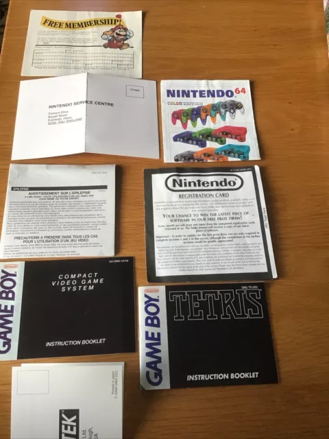 Original Nintendo Paperwork Set From DMG console Inc warranty Card Manual Etc