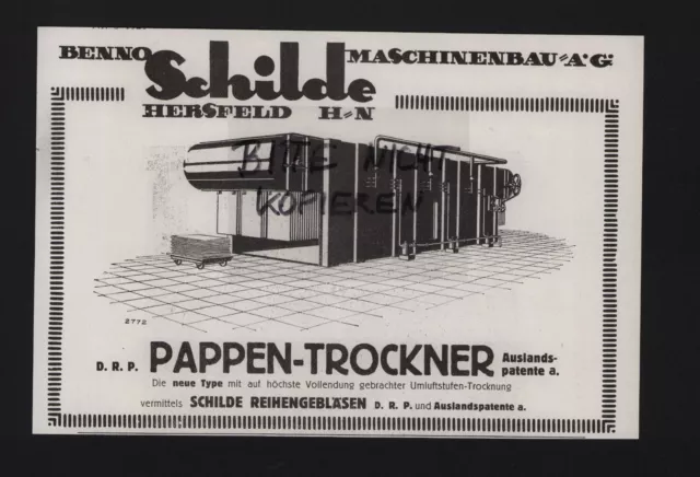 HERSFELD, Werbung 1926, Benno Schilde Maschinenbau AG Pappen-Trockner