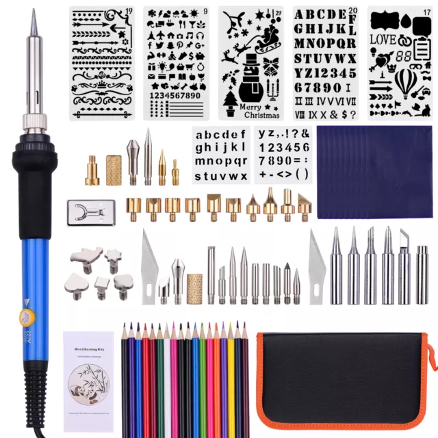 79PCS 60W Wood Burning Pen Tool Soldering Stencil  Craft Pyrography Kit T5V4