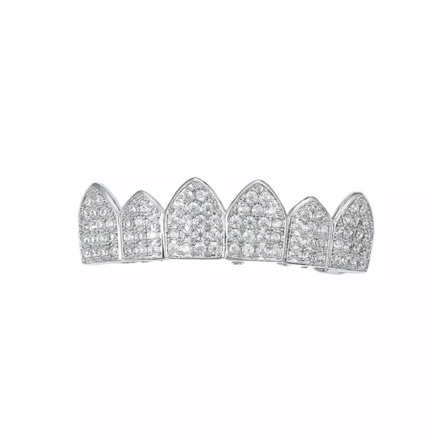 18K Gold Plated Hip Hop CZ Grillz Teeth Top Bottom Mouth Silver Grill Set Custom