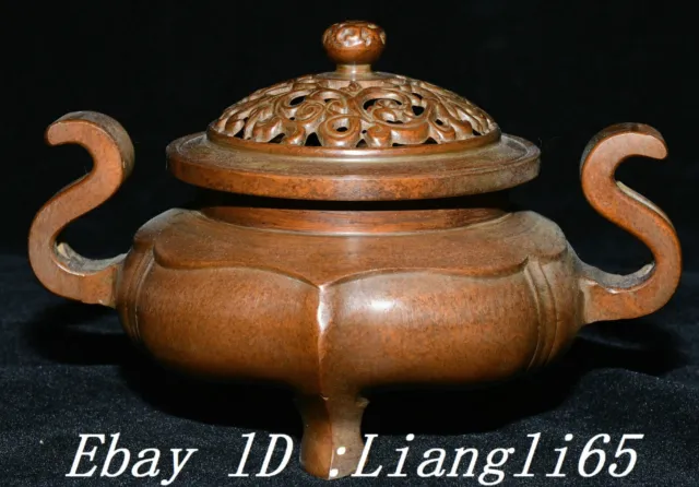 4.3" Sammle Old China Purple Bronze Fengshui 3 Leg Weihrauchbrenner Censer