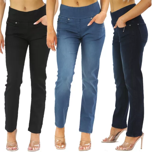 Womens High Waist Jeans Ladies Straight Denim Jeggings Elasticated Pants  Size