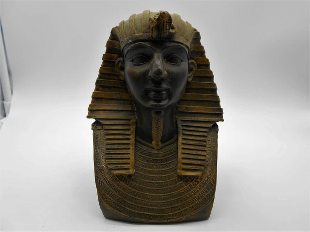ÉGYPTE : GRANDE FIGURINE ÉGYPTIENNE BUSTE DE TOUTÂNKHAMON EN RÉSINE 17,5 Cm