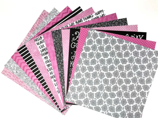 12X12 Scrapbook Paper lot 14 Sheets Pink and Gray Prints Card