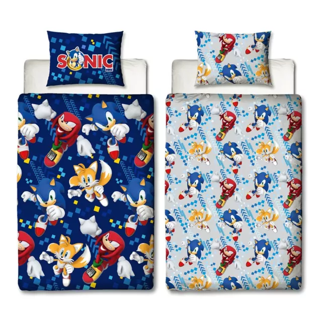 Sonic the Hedgehog Blue Kids Single Duvet Reversible Bedding Set Character Cover