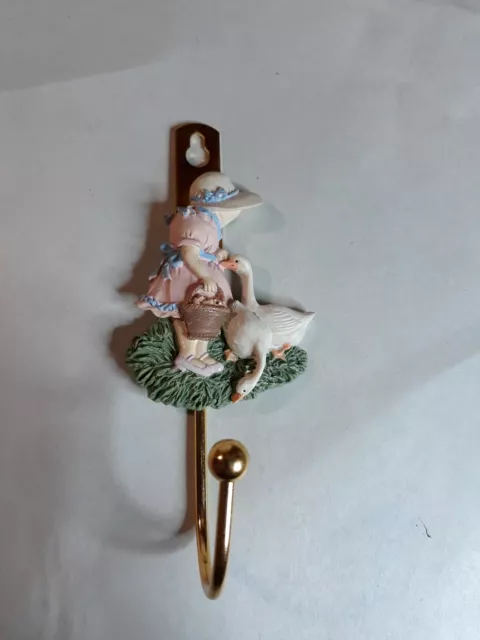 Vintage Mother Goose Hangable Coat Rack Brass Hook 4.5in