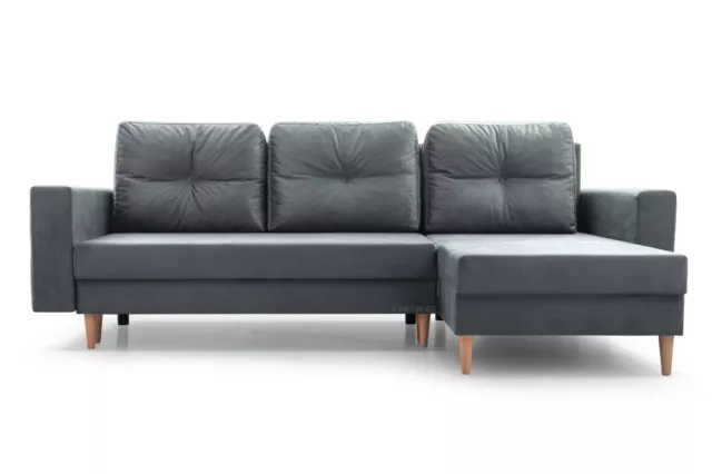 Ecksofa mit Schlaffunktion und Bettkasten Sofa Couch Eckcouch CARL Gris