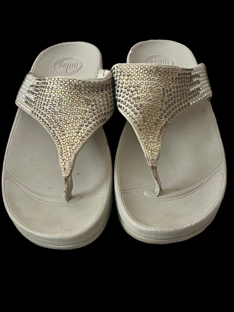 FITFLOP •Women 9/EU 41• Flare Rhinestones Crystals Bling Suede Sandals Tan Beige