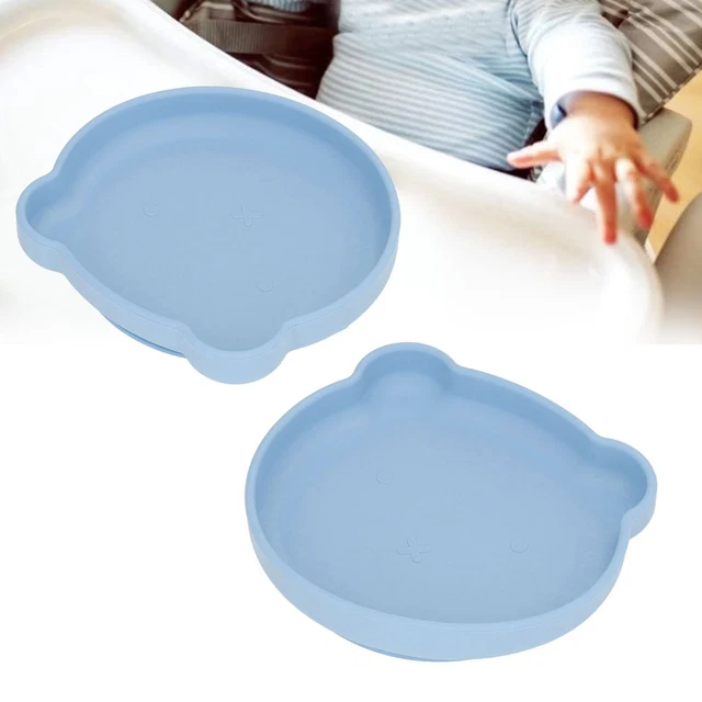 Assiette Bébé Ventouse En Silicone 3 Compartiments - 100% Sans BPA, Micro-ondes Et Lave-vaisselle Safe - Dimensions 15x23x3.5 Cm - Bleu