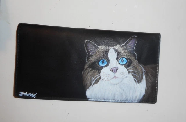 Ragdoll Cat Checkbook Cover Custom Painted Leather