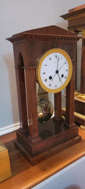 French Gilt Bronze Mahogany Regulator clock pinwheel Empire Pendule Régulateur