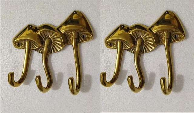Brass Mushroom Wall Coat Hook Bathroom Towel Door Hanger Lot of 2 Pcs a/u